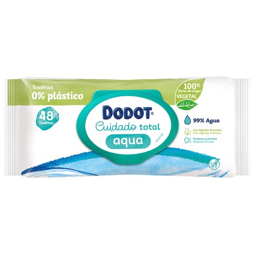 DODOT Toallitas húmedas para bebé con fibras 100% de origen vegetal DODOT Cuidado total aqua 48 uds.