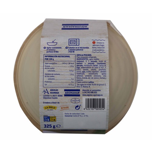 AGUINAMAR Sopa de pescado elaborada sin conservantes AGUINAMAR 325 g.
