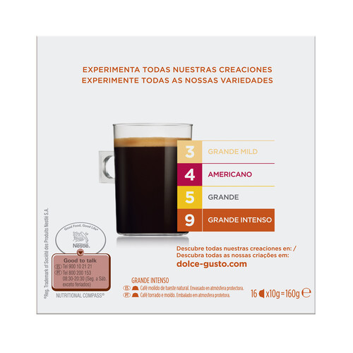 NESCAFÉ DOLCE GUSTO Café Grande Intenso en cápsulas NESCAFÉ DOLCE GUSTO 16 uds. 144 g.