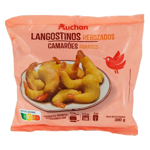 AUCHAN Langostinos con colita recubiertos de un esponjoso y crujiente rebozado 300 g. Producto Alcampo