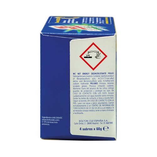 WC NET Limpiador WC en polvo energy activo WC NET 4 bolsas de 252 gr,