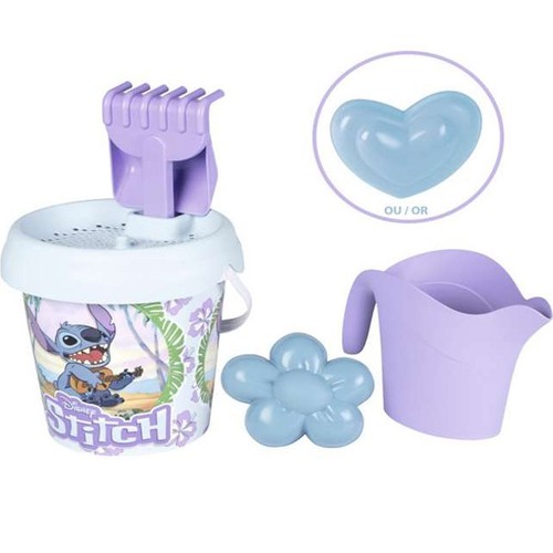 Mochila de playa con cubo para hacer castillos con pala, rastrillo y moldes STITCH.