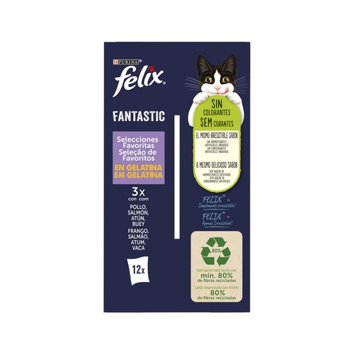 FELIX Comida para gatos húmeda tiernos trocitos en gelatina FELIX FANTASTIC 12 uds. x 85 g.