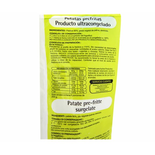 PRODUCTO ECONÓMICO ALCAMPO Patatas prefritas y ultracongeladas PRODUCTO ECONÓMICO ALCAMPO 1 kg.