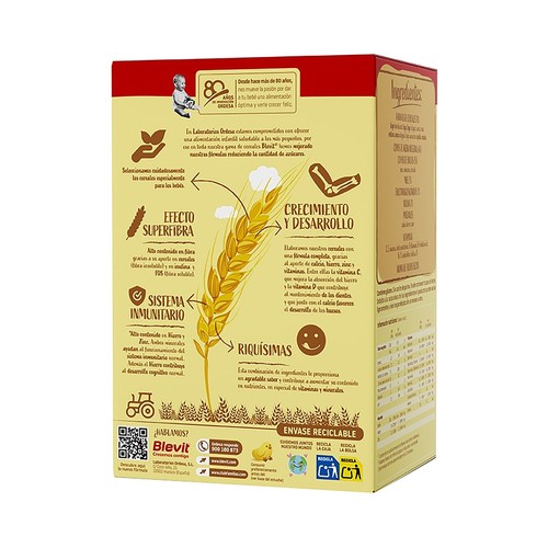 BLEVIT Superfibra Papilla multicereales, con muesli, miel y frutas, a partir de 8 meses 500 g.