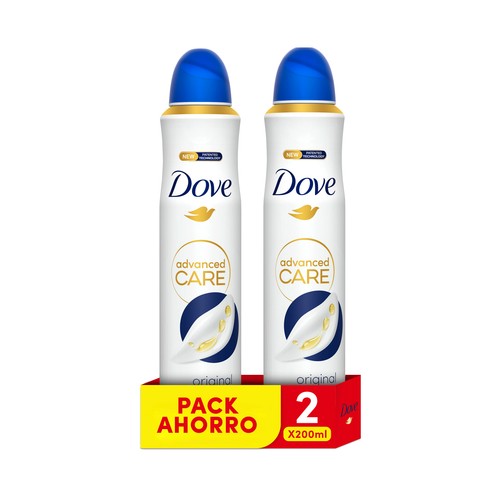 DOVE Advanced care original Desodorante en spray para mujer con protección antitranspirante hasta 48 horas 2 x 200 ml.