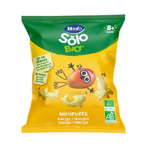 HERO Solo bio Snacks infantiles no fritos de cereales y mango ecológicos, sin sal añadida , a partir de 8 meses 18 g.