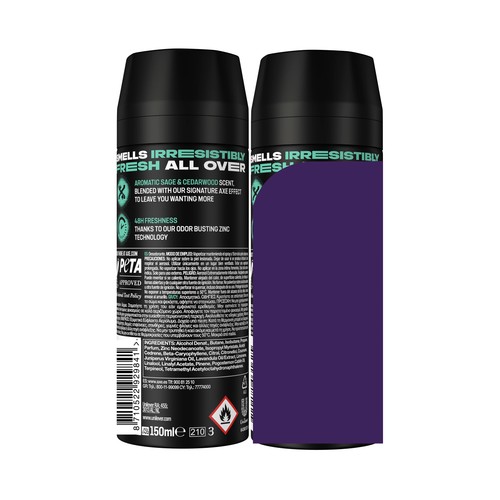 AXE Apollo Desodorante en spray para hombre anti transpirante hasta 48 horas 2 x 150 ml.