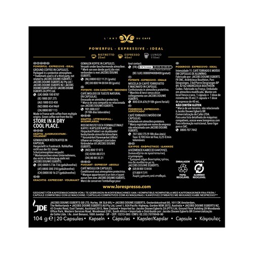 L'OR Café Ristretto I 11 en cápsulas compatibles con Nespresso L'OR ESPRESSO 20 uds.