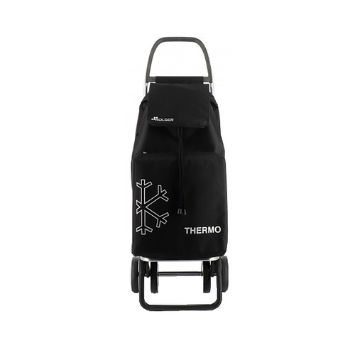 Carrito para la compra plegable con 2 bolsillos, capacidad de 43+8 litros, modelo Termo, color negro, con 4 ruedas, ROLSER.