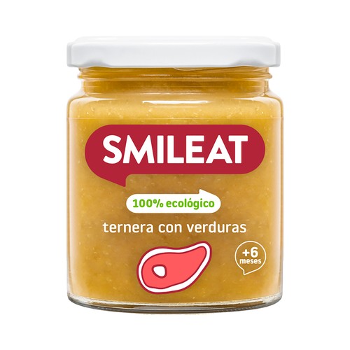 SMILEAT Tarrito de ternera con verdura 100% ecológico, a partir de 6 meses 230 g.