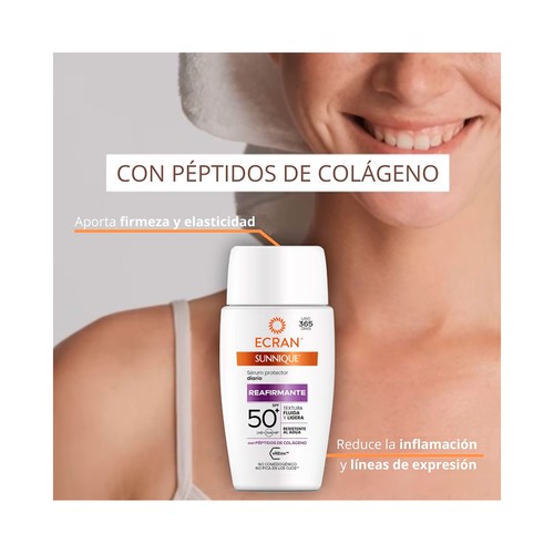 ECRAN Sunnique Sérum reafirmante protector diario con FPS 50+ (muy alto) 40 ml.