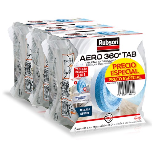 Recambio universal en tableta para deshumidificador, RUBSON Aero 360°, 3x450grs.