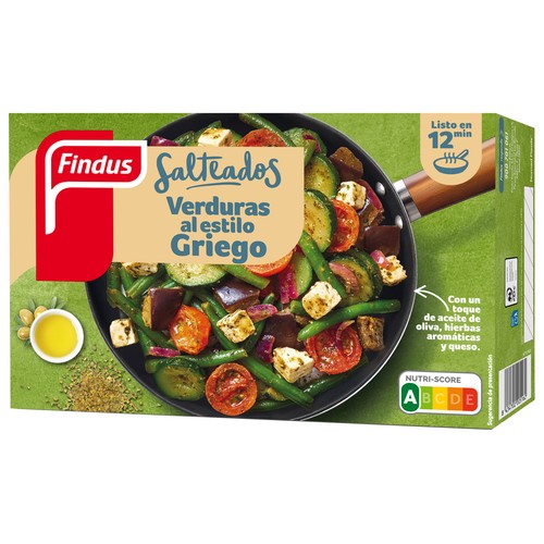FINDUS Salteados Verduras al estilo griego con un toque de aceite de oliva, hierbas aromáticas y queso 400 g.
