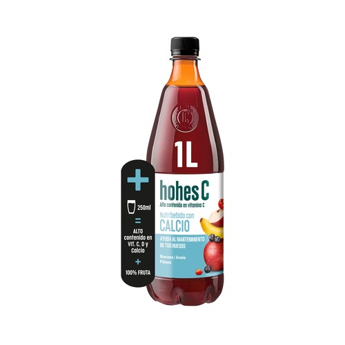 HOHES C Nutribebida con calcio y alto contenido en vitamina C, con sabor a manzana, aronia y platano, 1 l.
