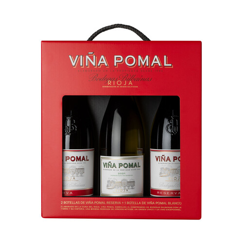 VIÑA POMAL  Estuche con 2 botellas de vino tinto crianza y una botella de vino tinto, todas con D.O. Ca. Rioja.