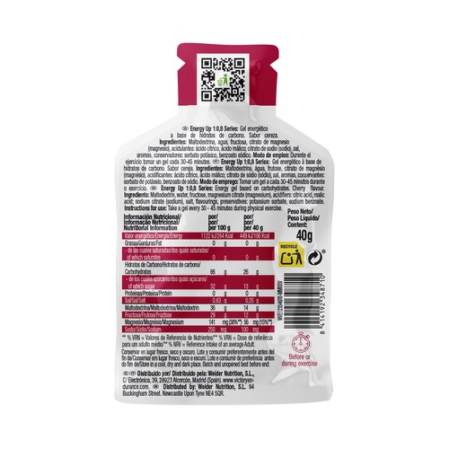 VICTORY Gel energético sabor cereza a base de hidratos de carbono 40 g.