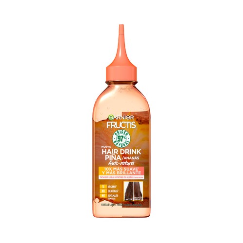 FRUCTIS Hair drink piña de Garnier Tratamiento lamelar instantáneo anti rotura con aclarado, para cabellos largos y frágiles 200 ml.