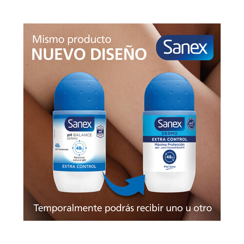 SANEX Desodorante roll on para mujer con protección antitranspirante y anti manchas SANEX Dermo extra control 50 ml.