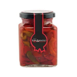 FINCA RIPA & MATEO Pimientos del piquillo en tiras rojos y verdes 250 g.