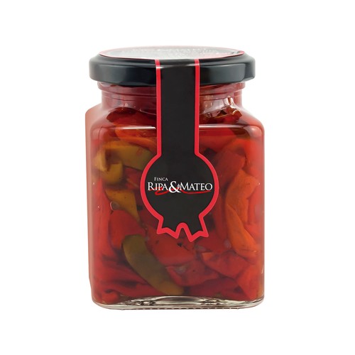 FINCA RIPA & MATEO Pimientos del piquillo en tiras rojos y verdes 250 g.