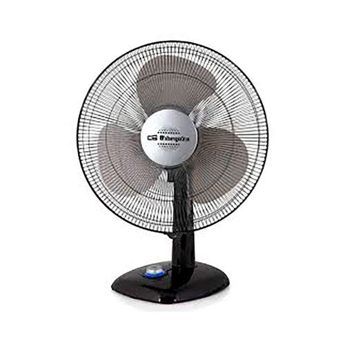 Ventilador de sobremesa oscilante 40cm OBREGOZO TF 0144, potencia 50W, 3 velocidades de ventilación, color negro y plateado.