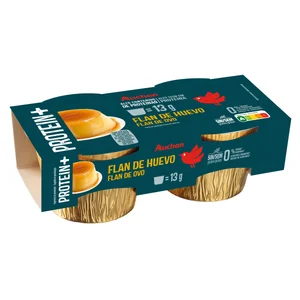 AUCHAN Flan de huevo proteico con 0% materia grasa y sin azúcares añadidos 2x160 g Producto Alcampo.