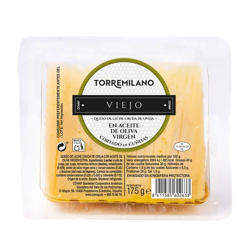 Queso de oveja torremilano curado cortado en cuñitas 175 g.
