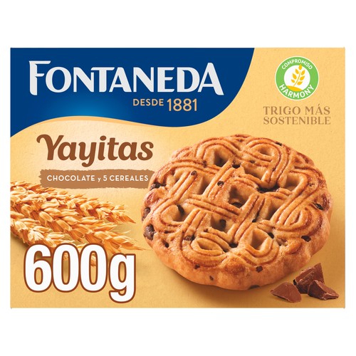 YAYITAS de Fontaneda Galletas de desayuno con chocolate y 5 cereales 600 g.