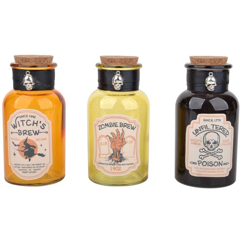 Botella 7x7x13cm cristal Halloween, con pegatina deco. ACTUEL