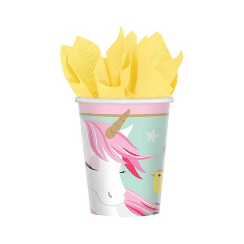 Set de 8 vasos con estampado infantil de unicornio de papel, 266 ml, LIRAGRAM.