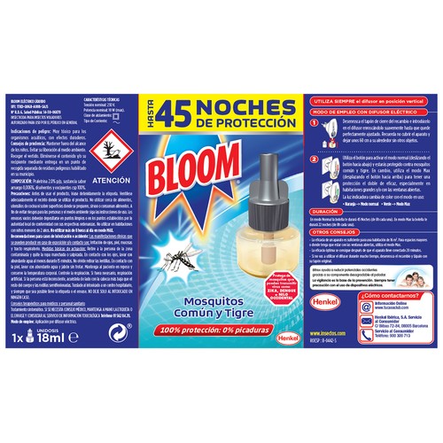 BLOOM Insecticida eléctrico líquido máxima protección recambio x1