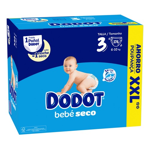 DODOT Bebé-seco Pañales talla 3 (6-10 kg) 176 uds.