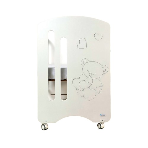 Cuna de madera de haya, 124x93x63cm, barandilla abatible, 4 ruedas, INTERBABY LOVELY PREMIUM, color blanco.