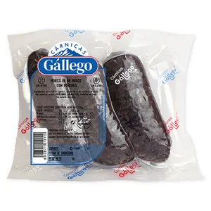 CARNICAS GÁLLEGO Morcillas negra de arroz con piñones, elaboradas sin gluten.