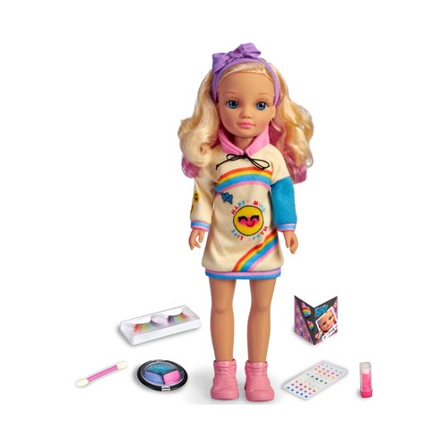 Muñeca y accesorios NANCY, maquillaje arociris.