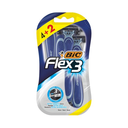 BIC Flex3 Maquinilla de afeitar desechable, con cabezal de triple hoja 6 uds.