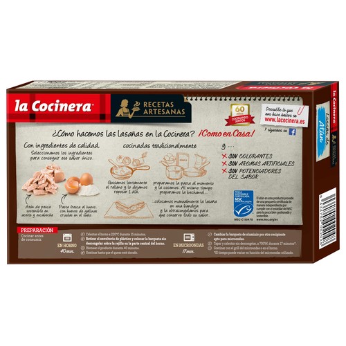 LA COCINERA Lasaña de pasta fresca al huevo, rellena de atún Recetas artesanas 500 g.