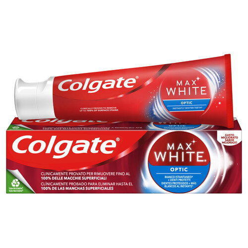 COLGATE Pasta de dientes con flúor y acción blanqueante instantánea COLGATE Max white optic 75 ml.