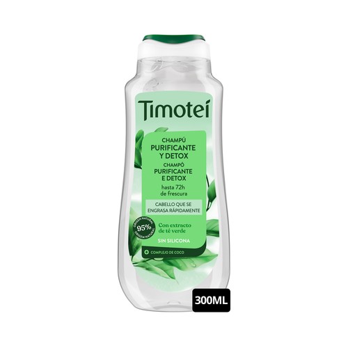 TIMOTEI Champú purificante y detox, con coco y sin siliconas, para cabellos grasos 300 ml.
