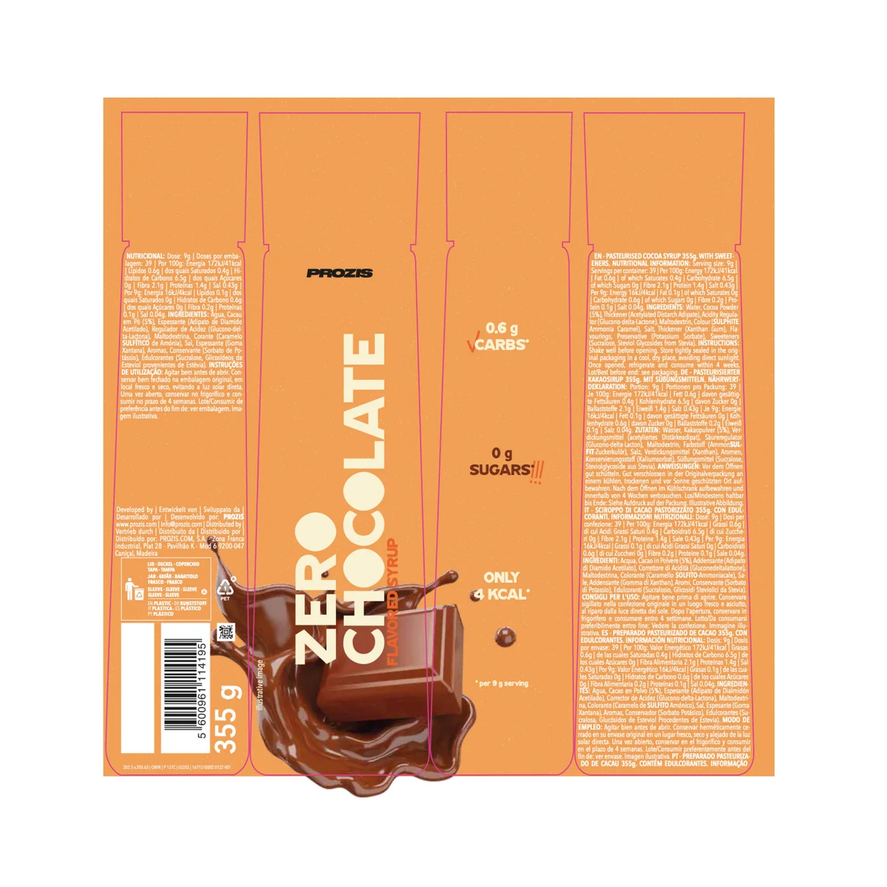 Sirope de chocolate con proteínas Zero 355 g.