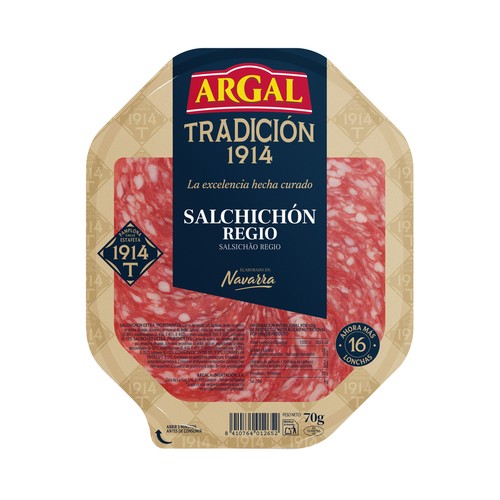 ARGAL Tradición 1914 Salchichón regio de origen navarro, cortado en finas lonchas 70 g.