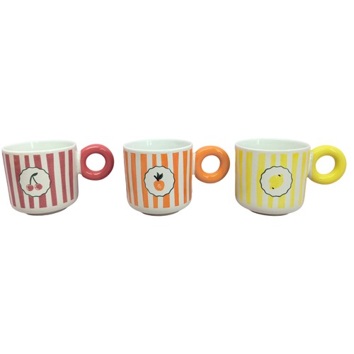 Set 3 tazas café gres 15cl decorado limones naranjas. ACTUEL