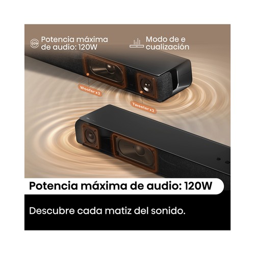 Barra de sonido HISENSE HS1000, 2 nº de altavoces, 120W, Bluetooth 5.3, 1 USB reproductor, aux, entrada óptica
