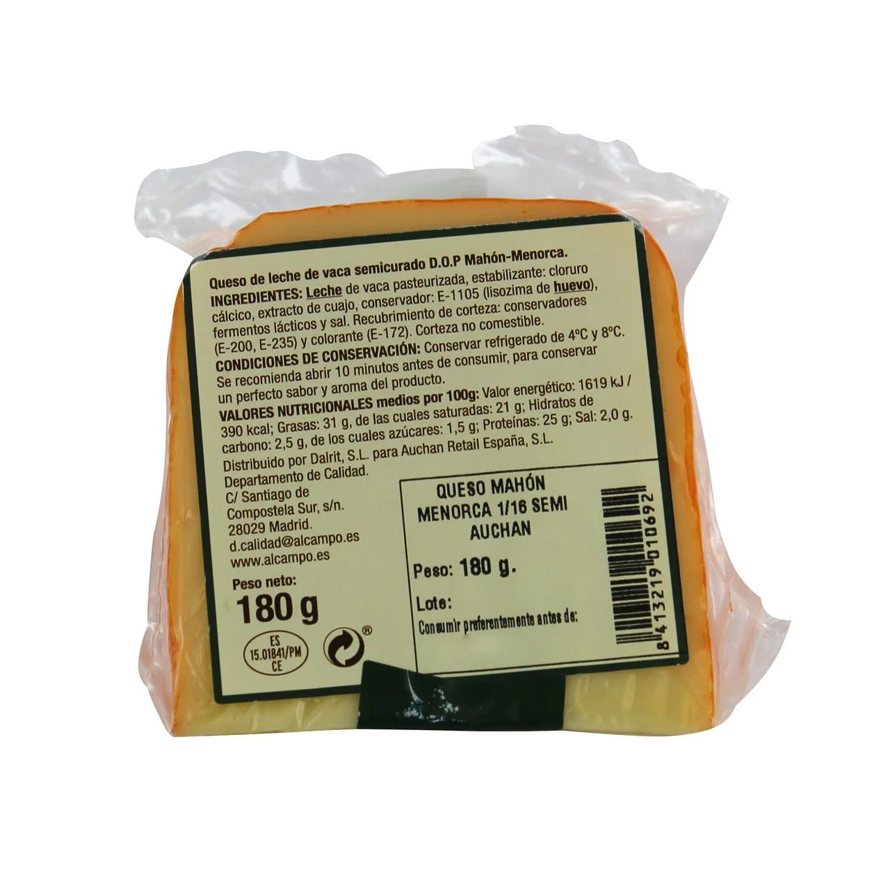 AUCHAN Queso semicurado de vaca D.O.P. Mahón-Menorca 180 g. Producto Alcampo