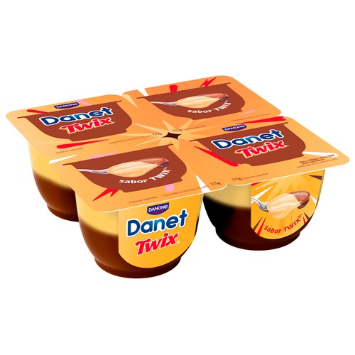 DANET de Danone Natillas con sabor a Twix (chocolate, caramelo y sabor galleta) 4 x 115 g.