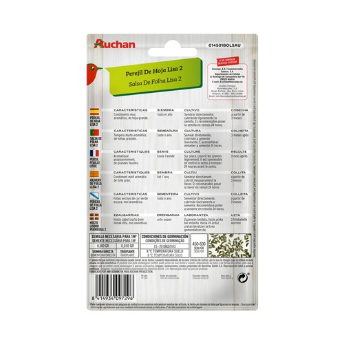 Sobre de semillas para plantar perejil de la variedad hoja lisa 2. AUCHAN