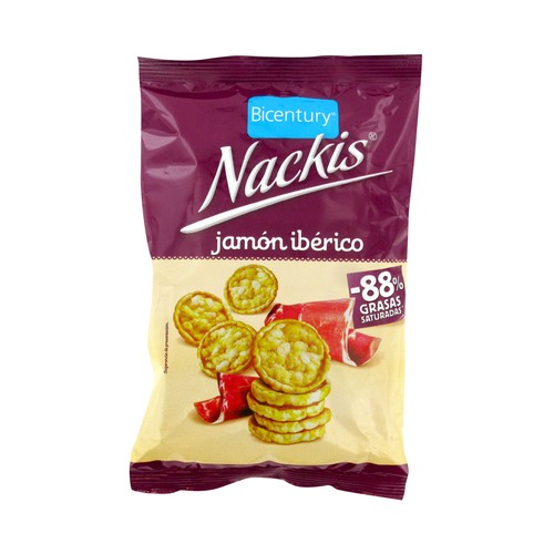 Mini tortitas de sabor jamón ibérico BICENTURY NACKIS 70 g.