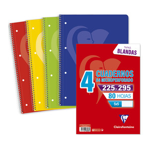 4 cuadernos A4 cuadrícula de 5x5mm microperforados, 80 hojas de 90g, tapa dura con encuadernación espiral, CLAIREFONTAINE.