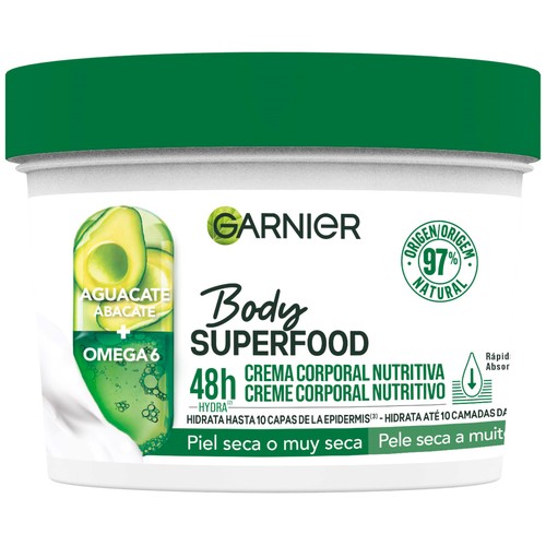 GARNIER Body superfood Crema corporal nutritiva para piel seca o muy seca 400 ml.